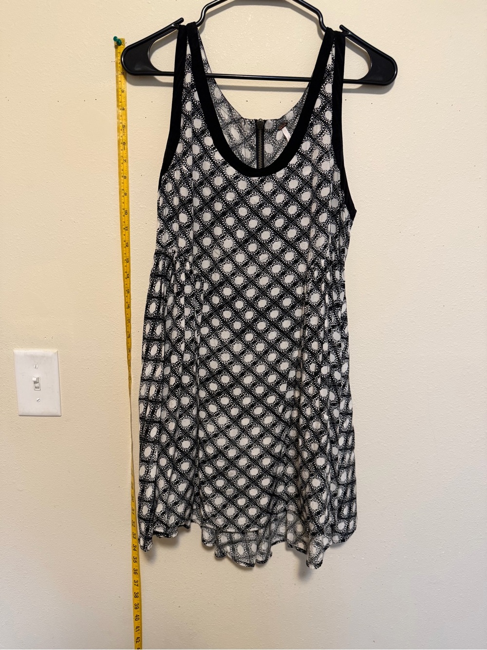 Free People Black White Printed Racerback Fit Flare Dress Size 2